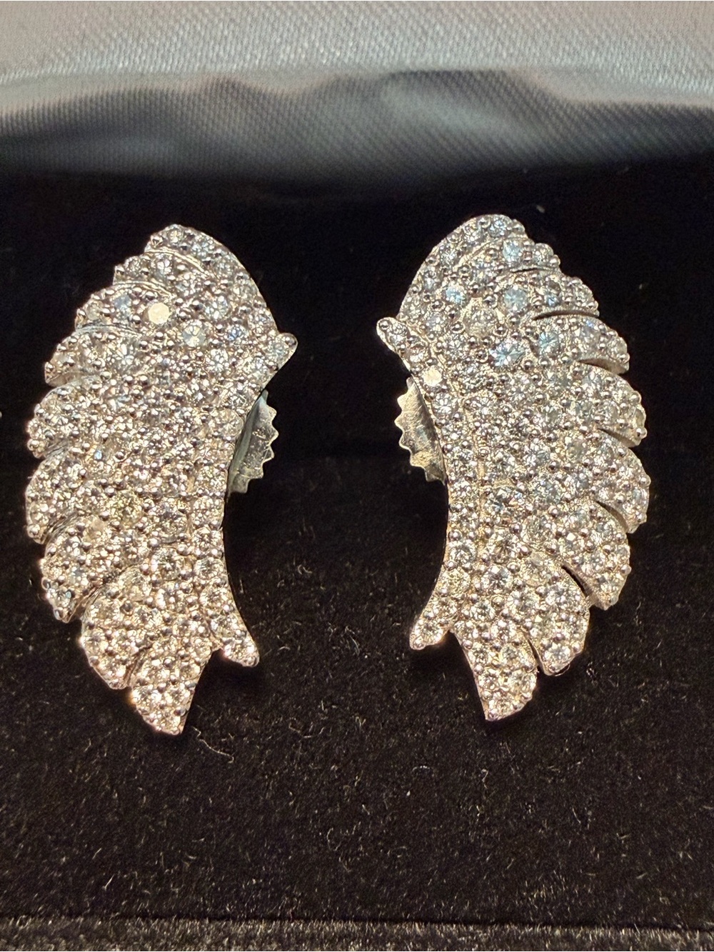 Diamond Pavé/Cluster Wing Earrings - 14k White Gold